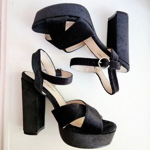 Unique Vintage Velour Velvet Black Platform High Heels